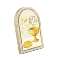 Támasztható faplakett szentképpel 6x9 cm