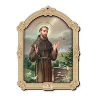 Barokk stílusú faplakett 7,5x 10 cm (Szent Ferenc) 