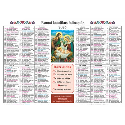 Egylapos falinaptár 2026 Egylapos falinaptár 2026