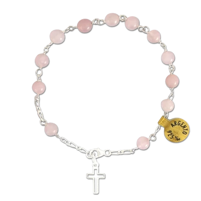 Ezüst karkötő rózsakvarc szemekkel