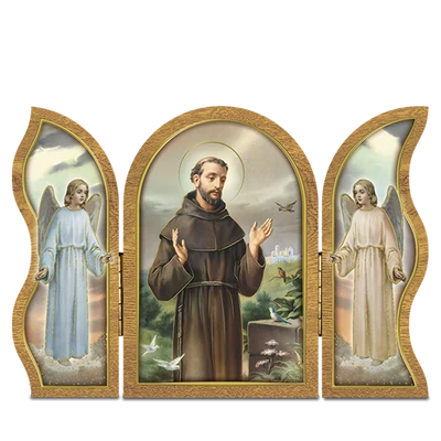 Szárnyas faplakett 3x4,5 cm (Szent Ferenc)