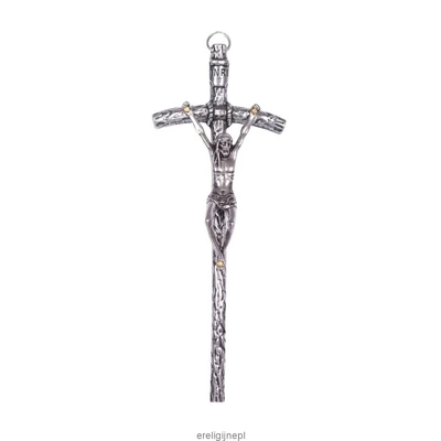 Kereszt, fali, fém, 14cm, ezüstözött