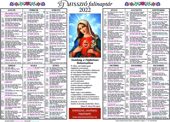 Egylapos falinaptár 2022