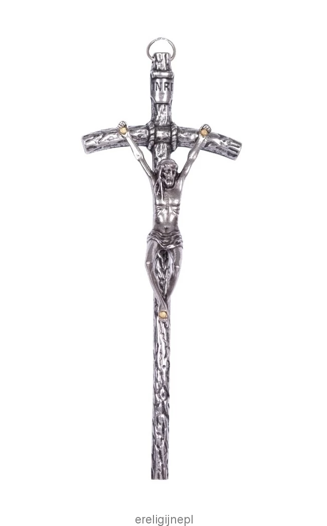 Kereszt, fali, fém, 14cm, ezüstözött