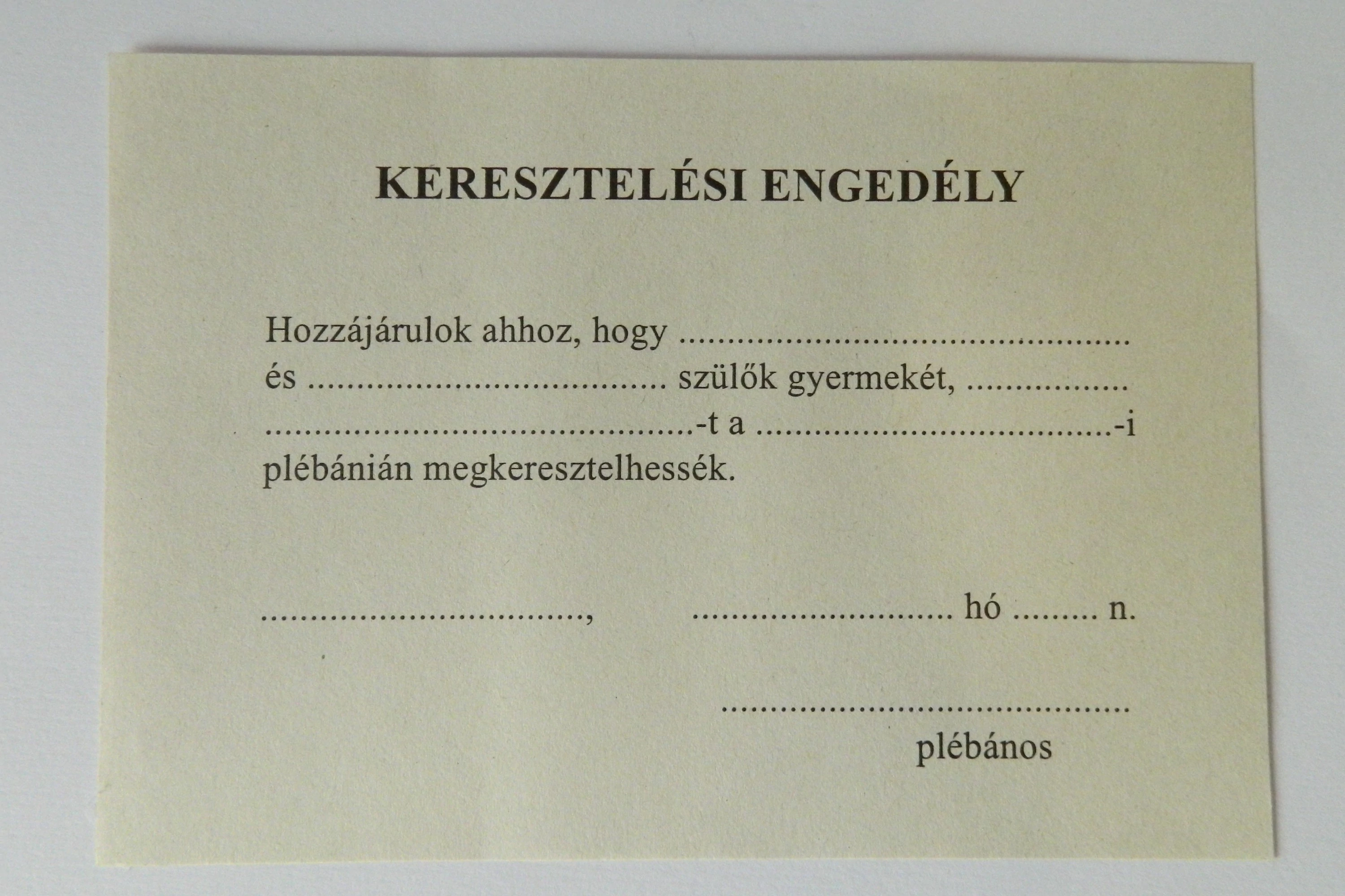 Keresztelési engedély 100 db