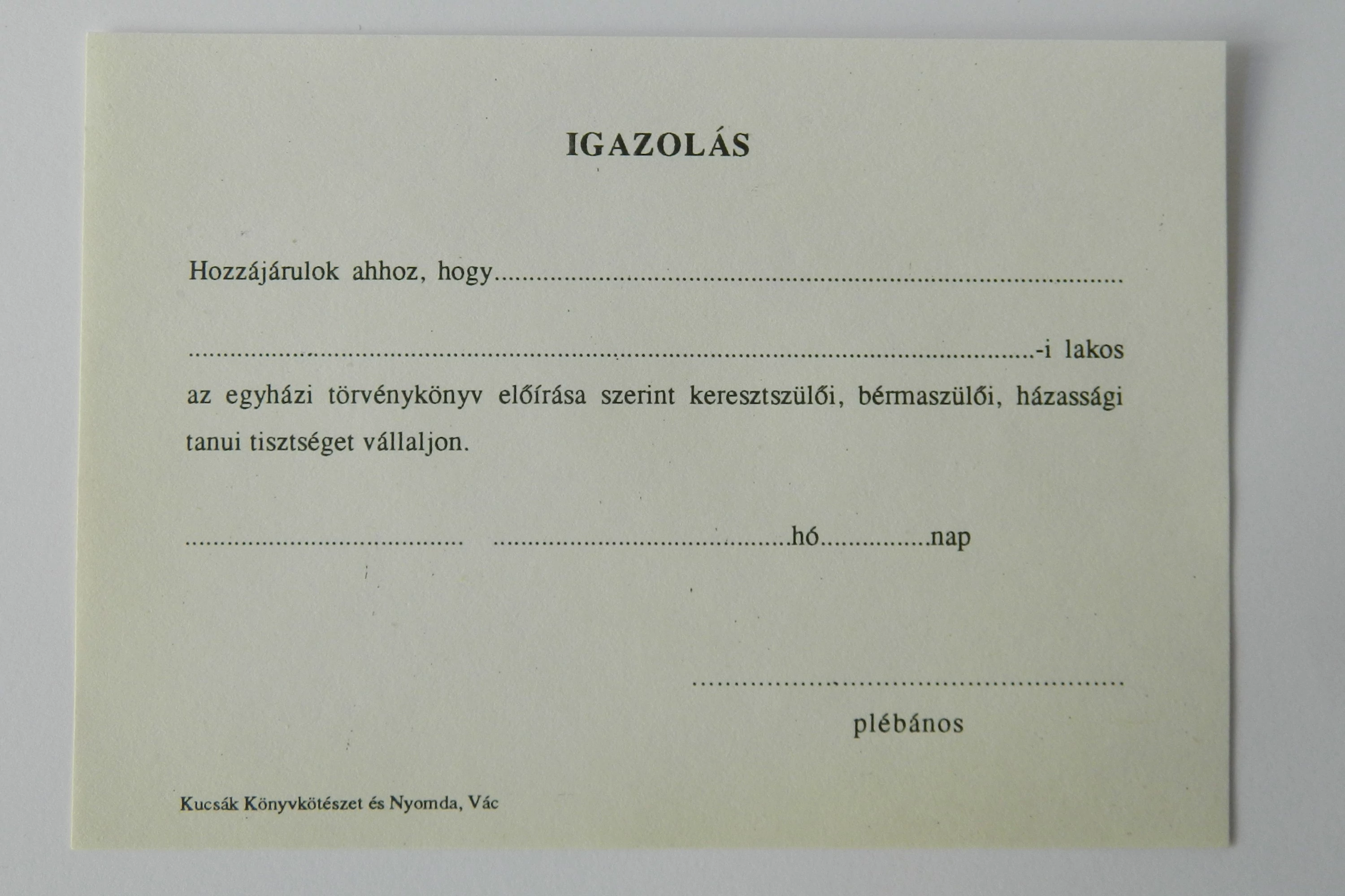 Igazolás 100 db