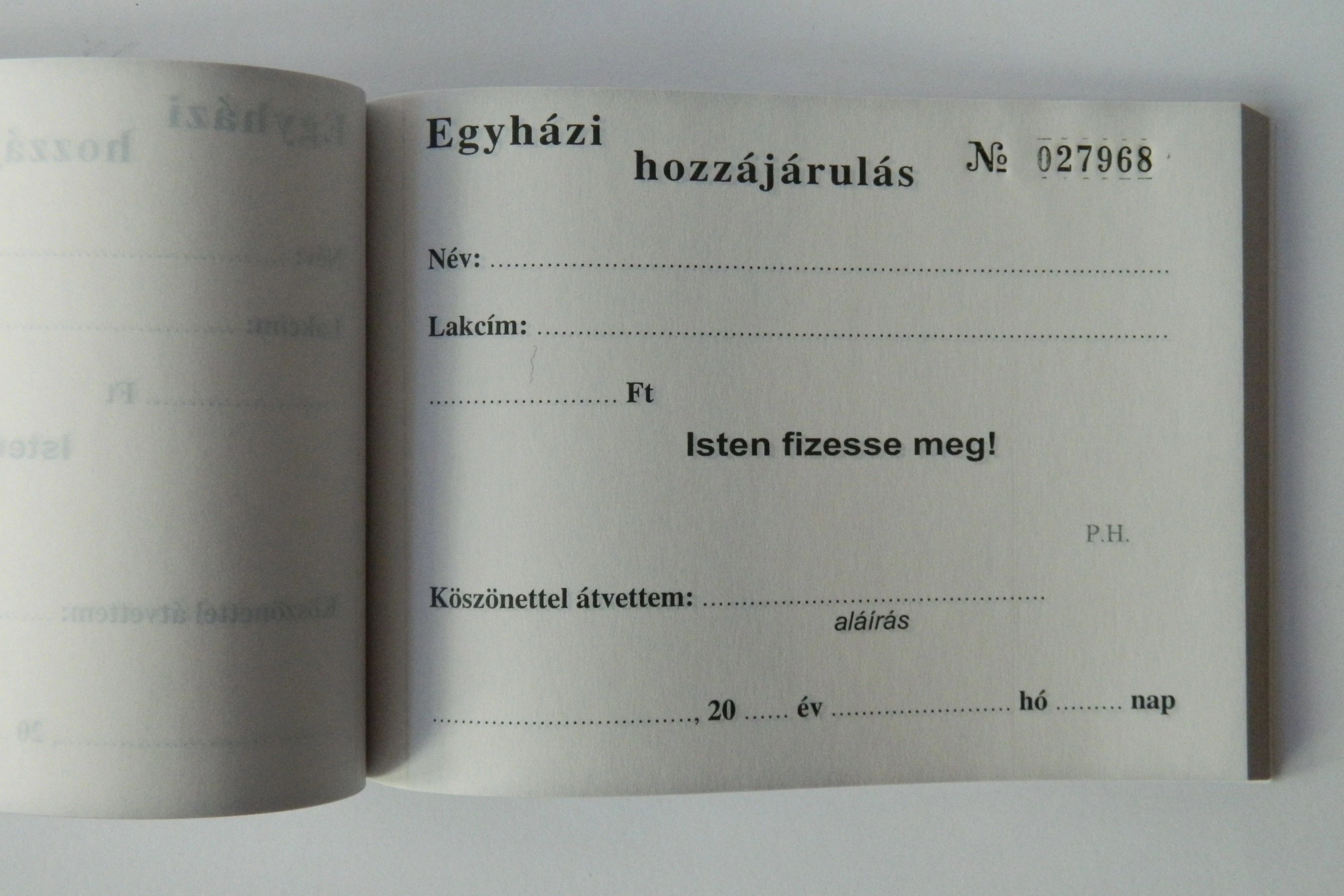 Egyházi adó - Egyházi hozzájárulás beflzető tömb