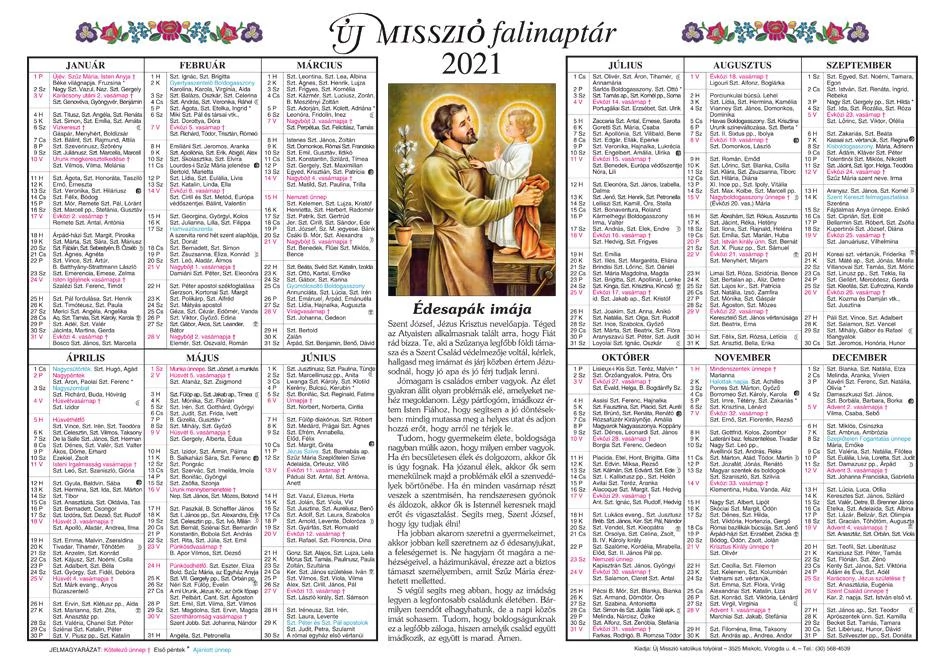 Egylapos falinaptár 2021